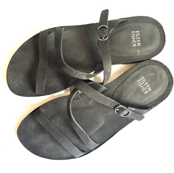 Eileen Fisher black Dali slide sandals slim strap - Picture 2 of 14